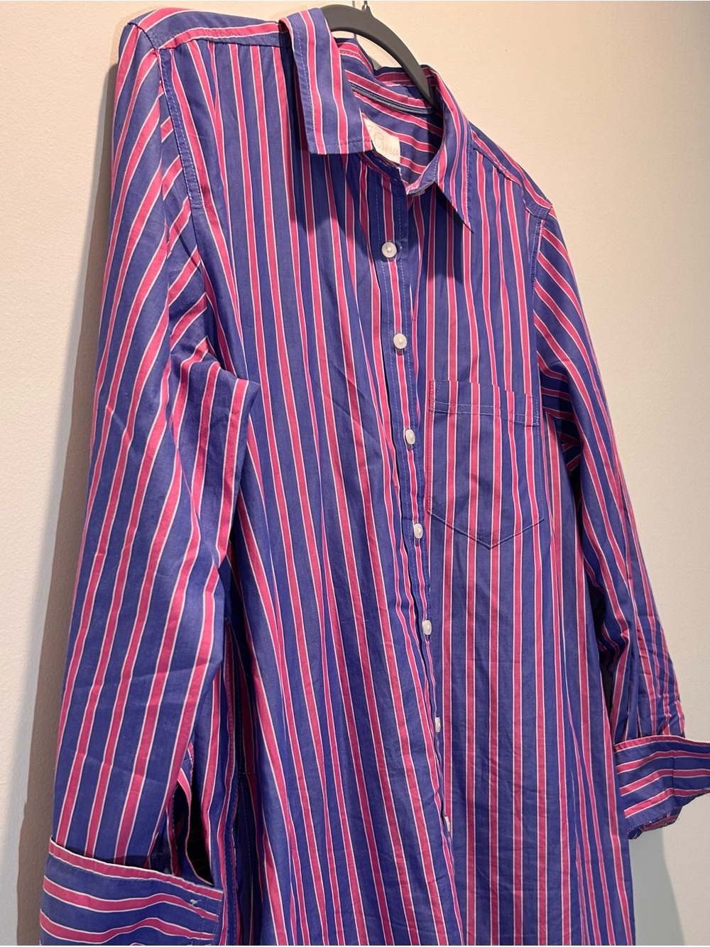 J.Crew Tall Striped Button-Down Cotton Shirtdress Blue Pink - Picture 9 of 12